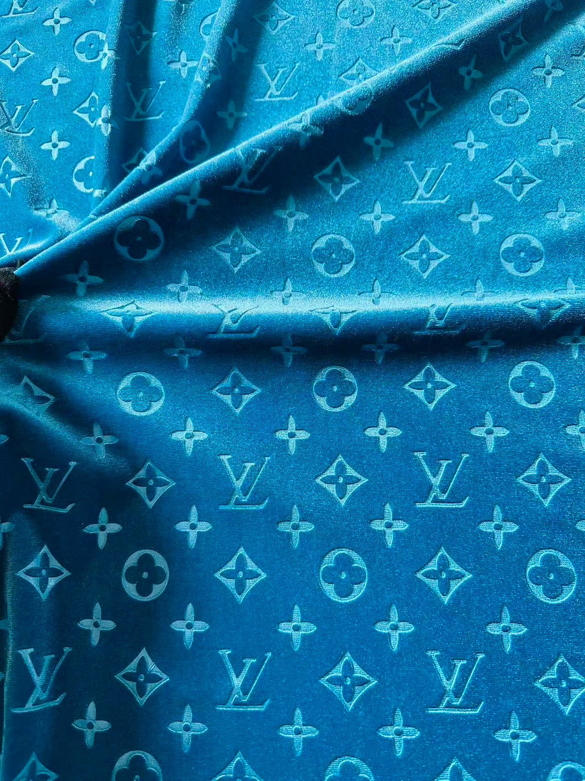 Popular Luxury LV Knitting Velvet Fabric For Handmade Sneaker,Car Upholstery and Apparel By Yard (Royal Blue)