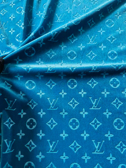 Popular Luxury LV Knitting Velvet Fabric For Handmade Sneaker,Car Upholstery and Apparel By Yard (Royal Blue)