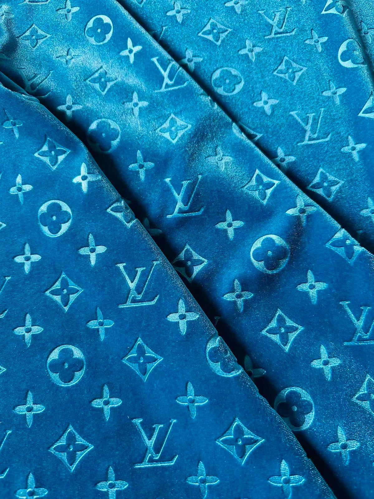 Popular Luxury LV Knitting Velvet Fabric For Handmade Sneaker,Car Upholstery and Apparel By Yard (Royal Blue)