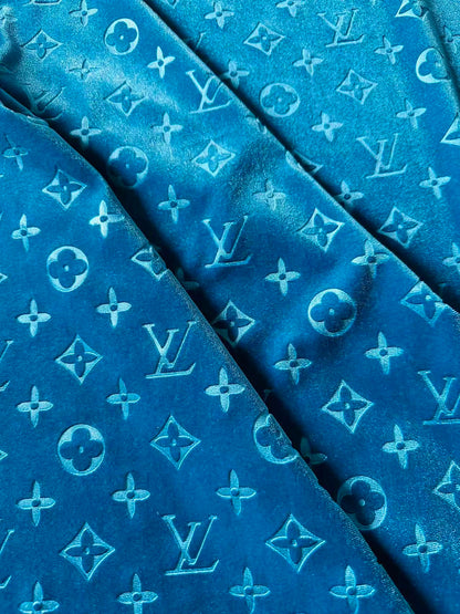 Popular Luxury LV Knitting Velvet Fabric For Handmade Sneaker,Car Upholstery and Apparel By Yard (Royal Blue)