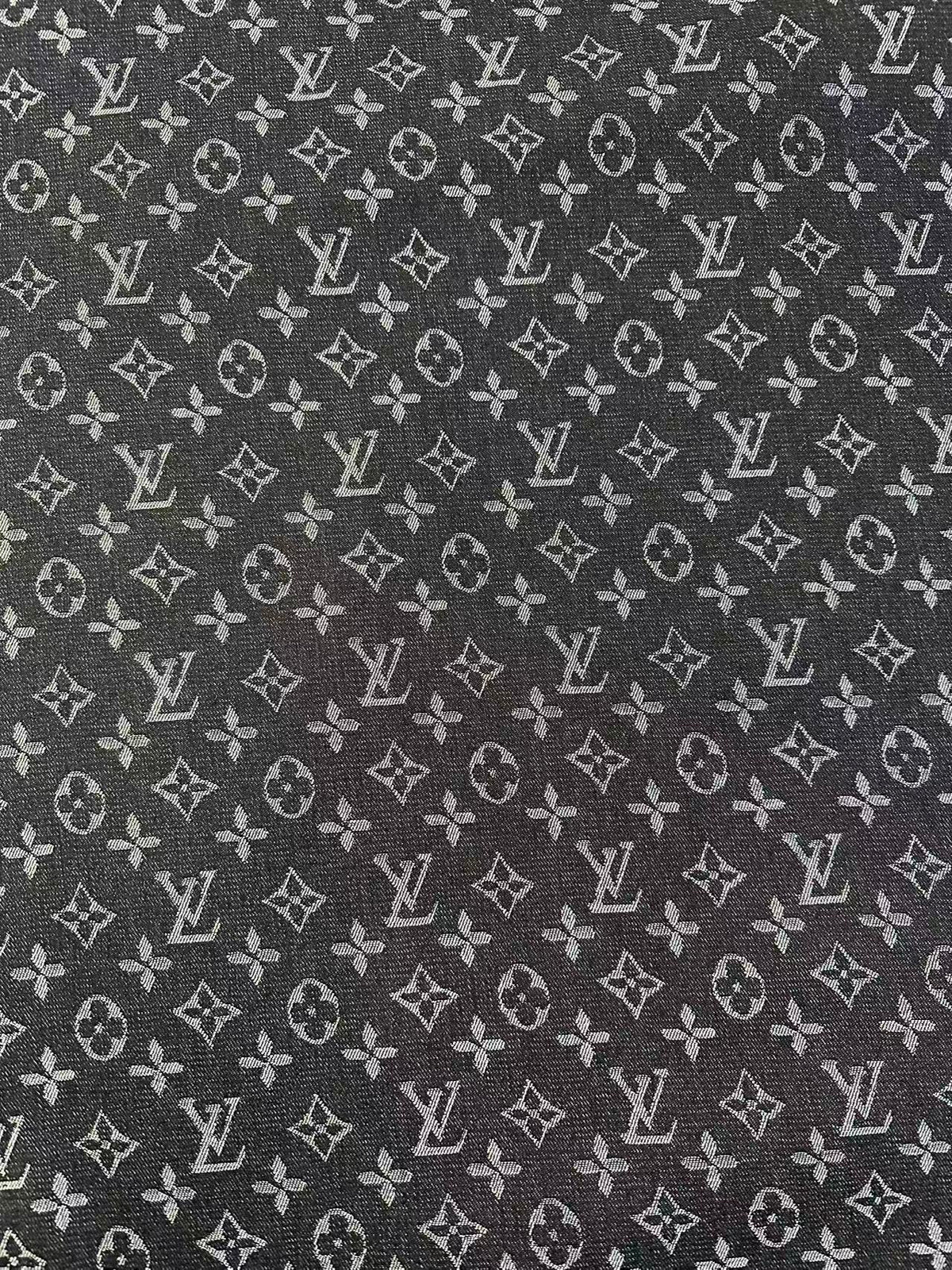 Fashion Black LV Denim Woven Jacquard fabric ,Jean Fabric For Handmade Goods By Yard