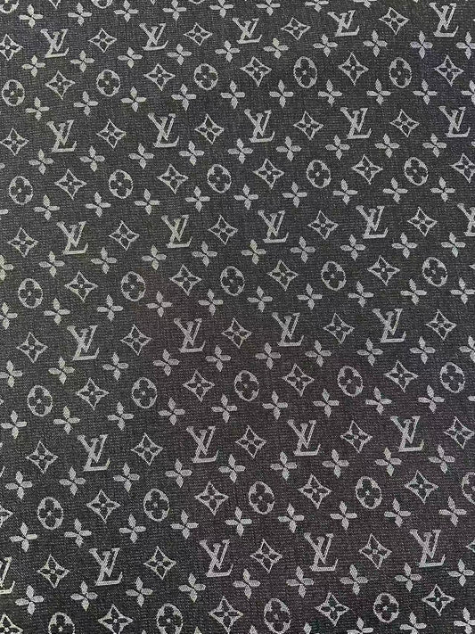 Fashion Black LV Denim Woven Jacquard fabric ,Jean Fabric For Handmade Goods By Yard