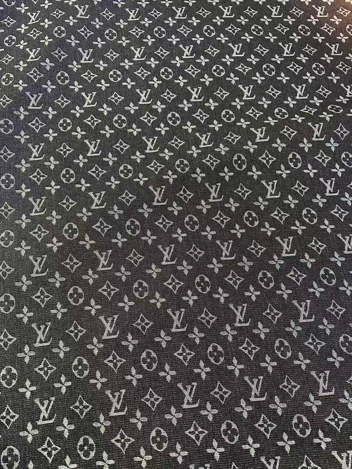 Fashion Black LV Denim Woven Jacquard fabric ,Jean Fabric For Handmade Goods By Yard