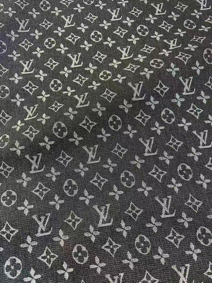 Fashion Black LV Denim Woven Jacquard fabric ,Jean Fabric For Handmade Goods By Yard