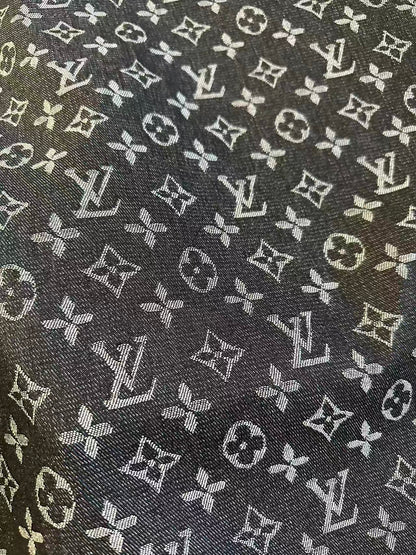 Fashion Black LV Denim Woven Jacquard fabric ,Jean Fabric For Handmade Goods By Yard