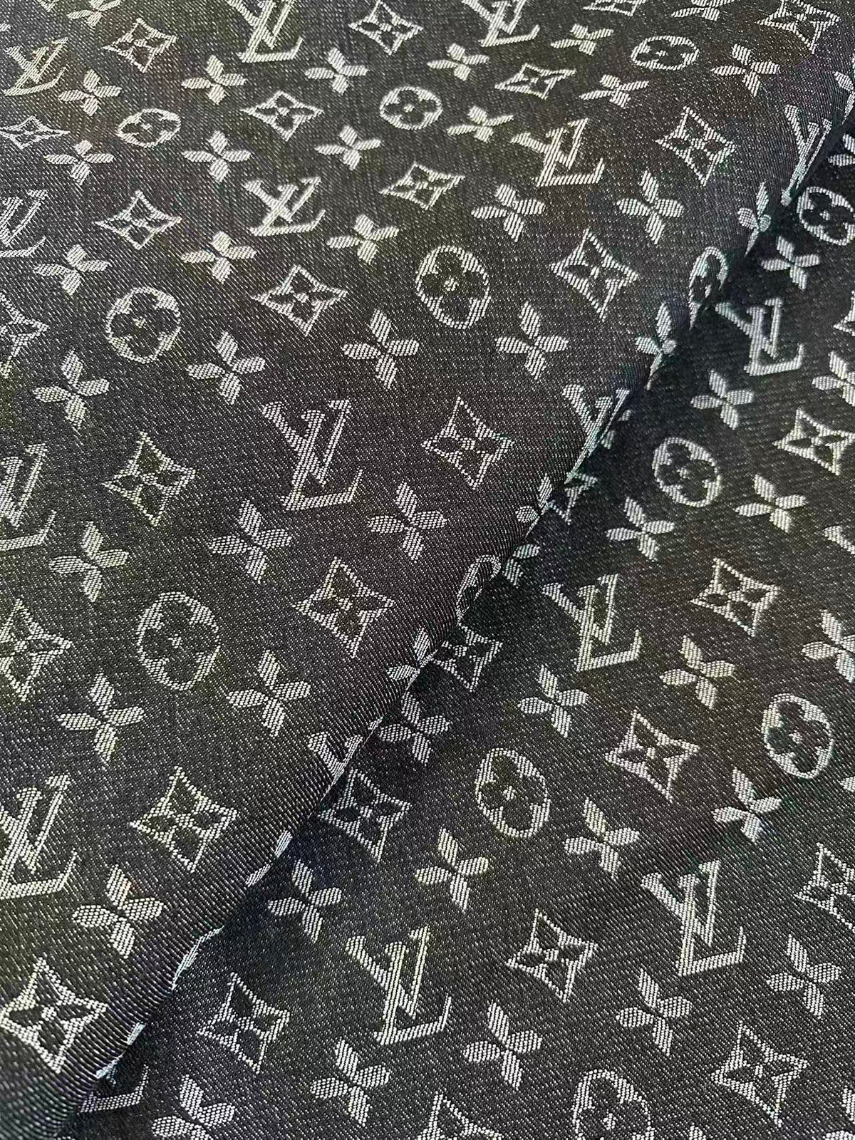 Fashion Black LV Denim Woven Jacquard fabric ,Jean Fabric For Handmade Goods By Yard
