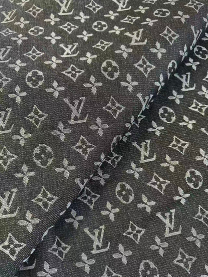 Fashion Black LV Denim Woven Jacquard fabric ,Jean Fabric For Handmade Goods By Yard