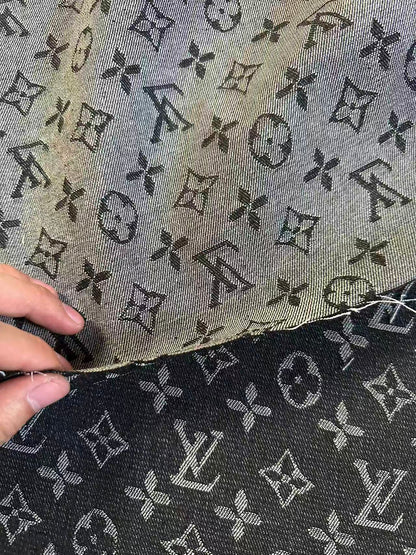 Fashion Black LV Denim Woven Jacquard fabric ,Jean Fabric For Handmade Goods By Yard