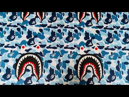 Fashion Bape Shark Teeth Design Custom Leather Fabric For Bags Leather Shoes Custom Leather By Yard (Sky Blue)