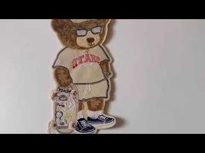 Craft POLO Bear With Skateboard 5"x10.6 "Embroidery Jacquard Label For Handmade Handicraft Goods