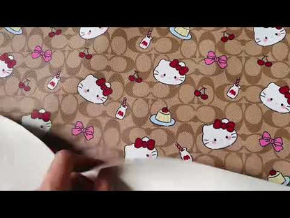 Fashion Hello Kitty With Coach Cake Design Leather Fabric For Handmade Handicraft By Yards
