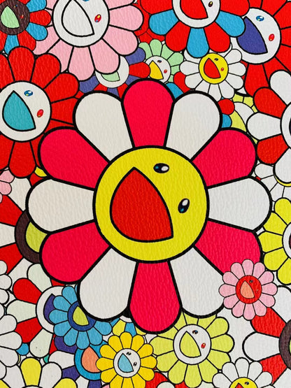 Takashi Murakami Leather Fabric ,Smile Face Flower Leather Hand-made Shoes Leather ,Hand-made Bag Leather By Yard