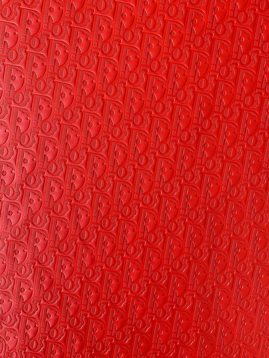 Classic  Dior Embossed Craft Leather Fabric Shoes Leather , Bags Leather Fabric By Yards (Red)