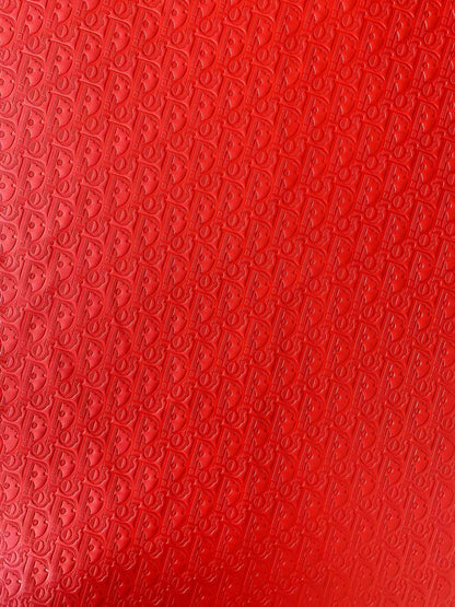 Classic  Dior Embossed Craft Leather Fabric Shoes Leather , Bags Leather Fabric By Yards (Red)