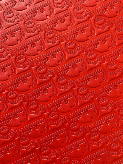 Classic  Dior Embossed Craft Leather Fabric Shoes Leather , Bags Leather Fabric By Yards (Red)