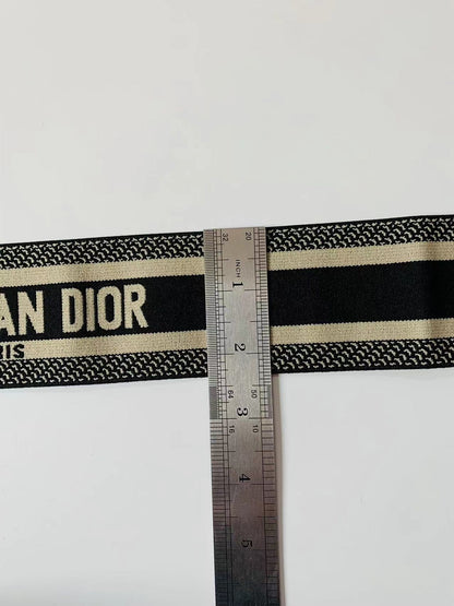 Christian Dior Paris 2.5 inch Elastic Strap ,Handmade Striped Ribbon Trim Embroidered For shoes ,Bags ,Clothing ,Handicrafts By Yard (Black)