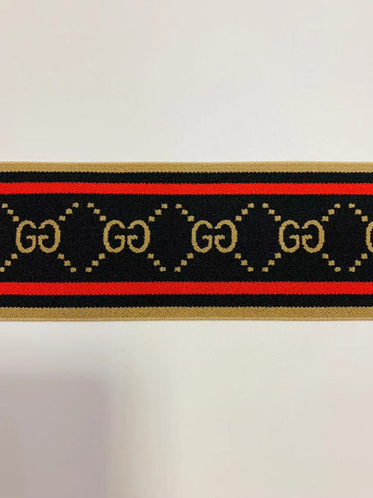 Fashion Gucci Black With Red 2 inch Strap ,Elastic Ribbon Trim Embroidered  For Handicrafts By Yard